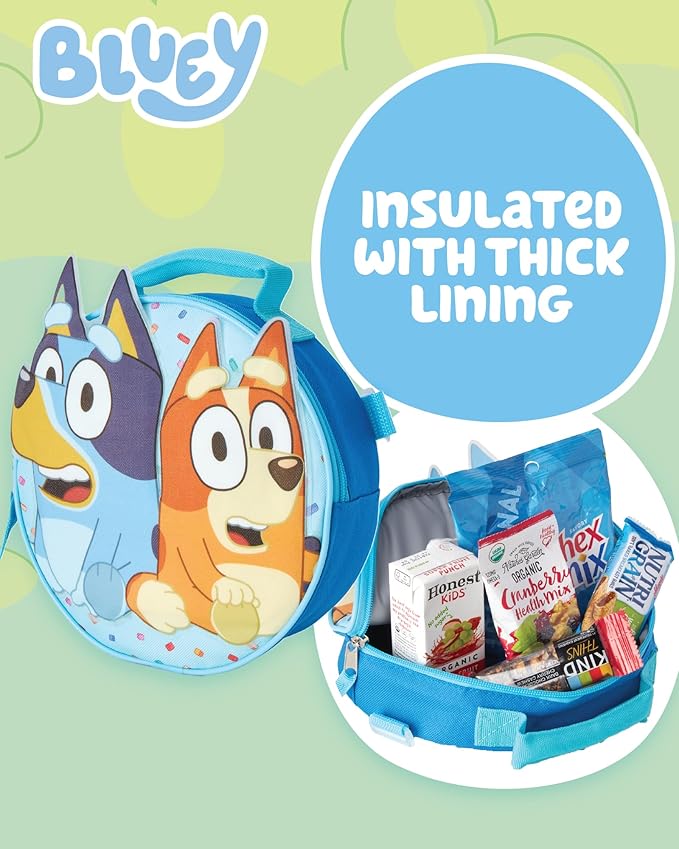 Fast Forward Bluey Kids Backpack and Lunch Box Set - 14" 3D Boys & Girls Backpack with Lunch Box for Preschool & Kindergarten, Bluey Light Blue