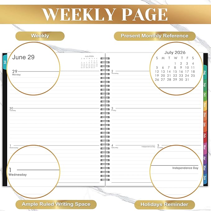 Planner 2026-2027 - Academic Planner 2026-2027, July 2026 - June 2027, 9" x 11", 26-27 Planner Weekly and Monthly, 26-27 Calendar Planners with Colorful Tabs, Pocket - Black