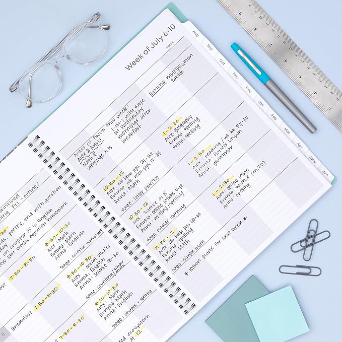Blue Sky 2026-2027 Weekly and Monthly Academic Year Teacher Lesson Planner Calendar, July 2026 - June 2027, 8.5" x 11", Flexible Cover, Wirebound, Laminated Tabs, Storage Pocket, Prairie Aqua
