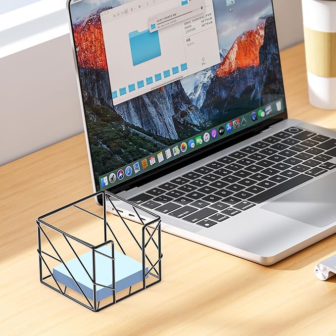 Mesh Metal Sticky Note Holder, Wire Memo Cube Dispenser, Desk Supplies Storage Organizer Container for Home School Office, Fits 3x3 Inch Notes (Black)