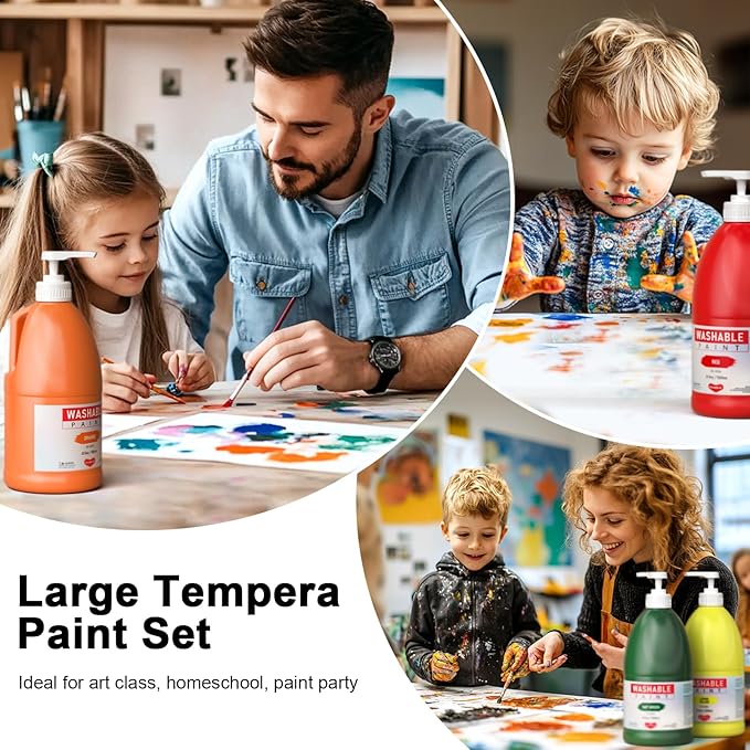 Smallbudi 15 Colors Large Washable Paint Set (33.8oz/ 1000ml), Bulk Painting Supplies Non Toxic Tempera Paint for Kids Toddlers, Poster & Finger Paint for Art DIY Craft Classroom School Home-with Pump