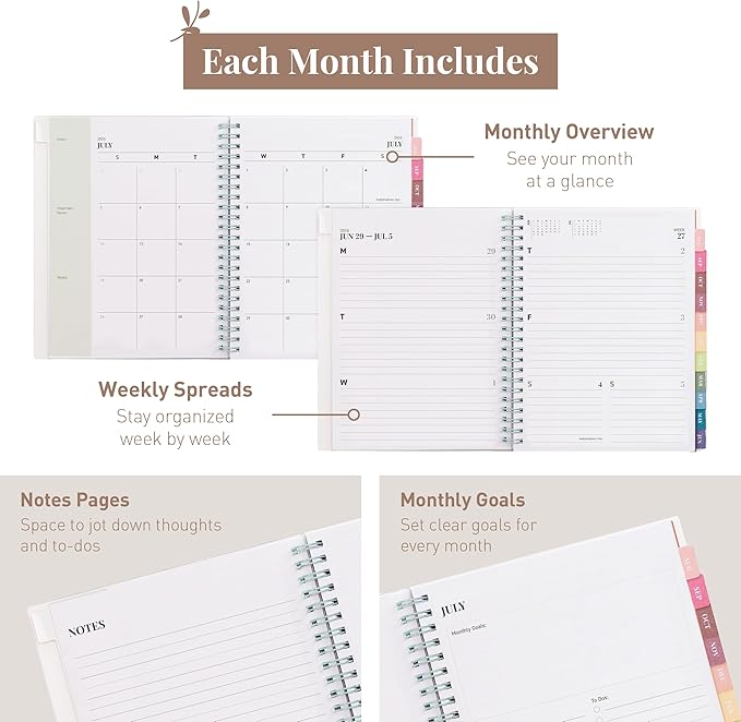 Rileys Academic Planner 2026-2027, Daily, Weekly & Monthly Planner, July 2026 - June 2027, Student Notes Pages, Twin-Wire Binding, Weekly Agenda for School & Work (8 x 6-Inches, Chunky, Green)