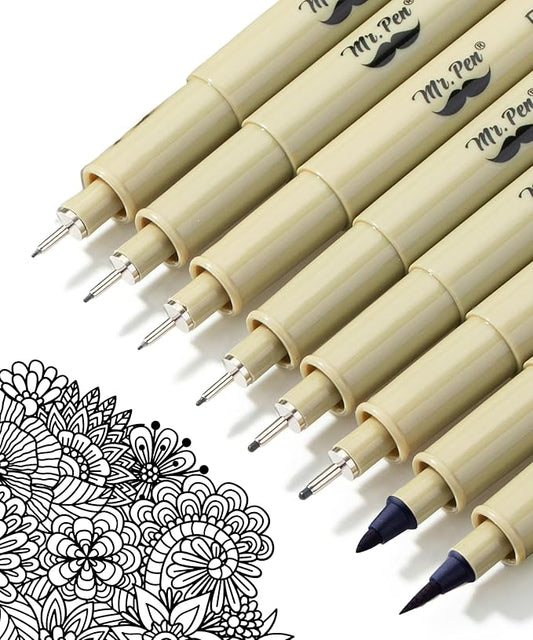 Mr. Pen - Art Pens, Multiliners, Fineliner Ink Pens, Set of 8 Technical Drawing pen, Pigment Pen, Fine Point, Black, Waterproof, for Art Watercolor, Sketching, Micro Drawing, for Bible Journaling