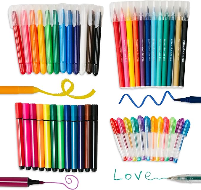 PapaKit Creative Art Coloring Set (Outer Space), Includes Travel Bag, Assorted Washable Marker Set, Glitter Pens & Coloring Pages, Art Supplies Great Gift