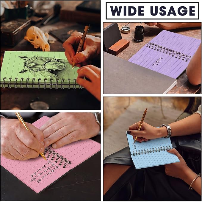 Jutom 10 Pcs Small Spiral Notebook Memo Pad 3x5, Black Cover 5 Color Page