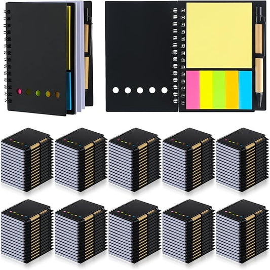 Qilery 150 Pack Lined Spiral Notebook Small Notepad and Pen Set Steno Pads Lined Notepad Black Pocket Notebook for Business Office Supplies