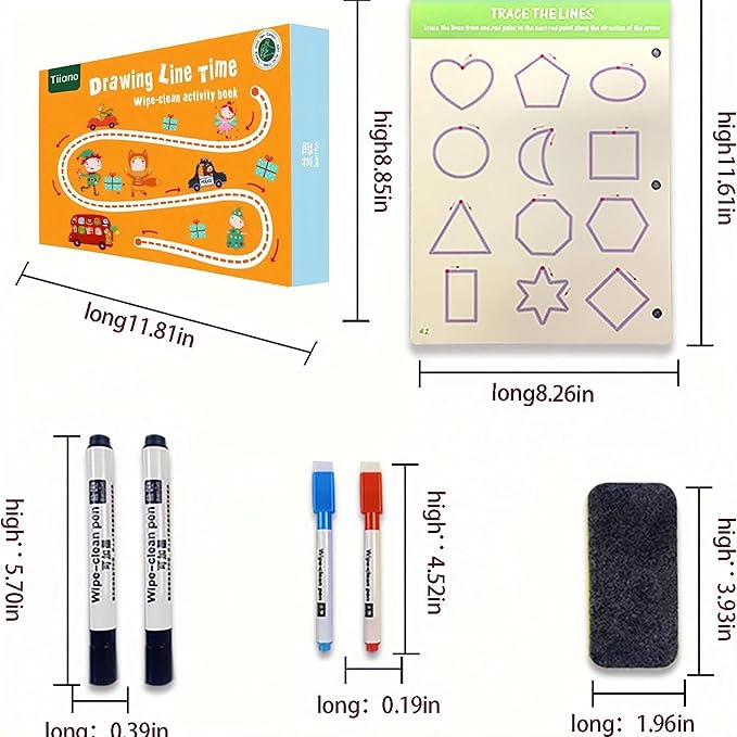 Tiiano Preschool Learning Activities for 3+ Year Olds, Toddler Handwriting Practice Workbook with 4 Dry Erase Markers, Montessori Learning for Ages 3+, Kindergarten Readiness