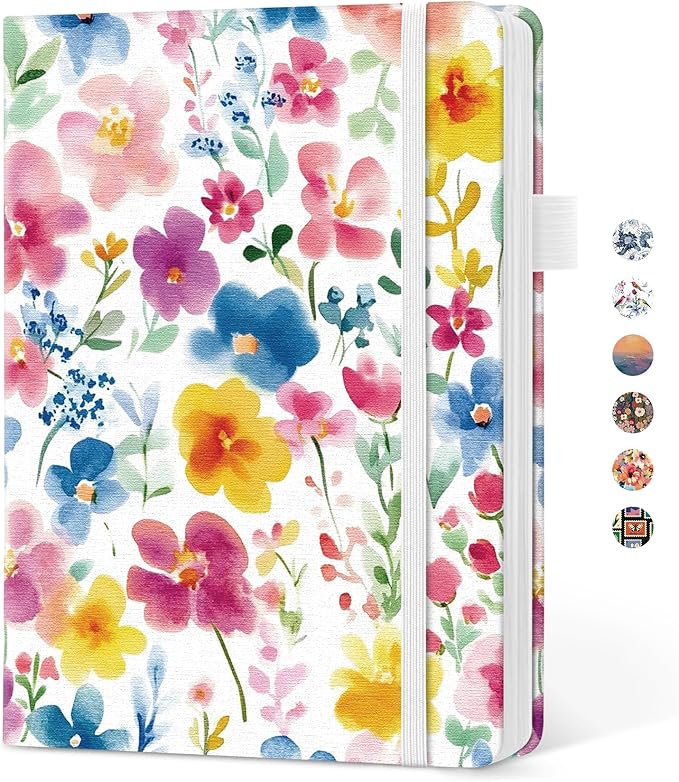 Taja Pretty Lined Journal for Women, Aesthetic Cute Hardcover Leather Journal for Writing, A5 College Ruled Notebook for Work & Note Taking, Perfect for Office School Home, 160 Pages, Bloom Floral