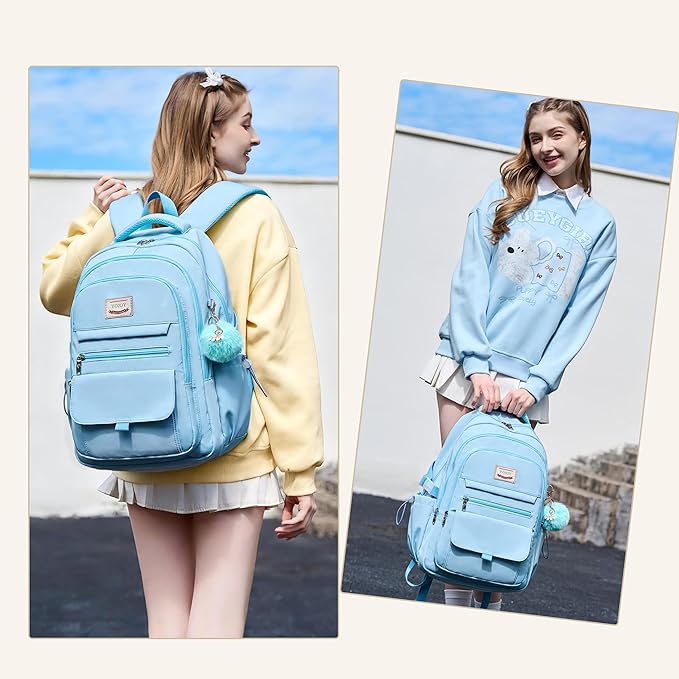 School Bag for Teens Girls,Girls Backpack,3 PCS Backpack for Girl, 15.6 Inch Laptop with Lunch Box Pencil Pouch Set (Blue)