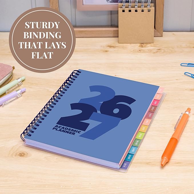 Rileys Academic Planner 2026-2027, Daily, Weekly & Monthly Planner, July 2026 - June 2027, Student Notes Pages, Twin-Wire Binding, Weekly Agenda for School & Work (8 x 6-Inches, Chunky, Blue)