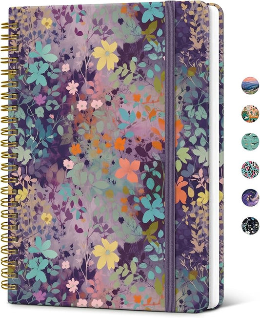 Taja Spiral Lined Journal for Women, Notebook for Work with Pretty Cover, 140 College Ruled Pages, Hardcover Notebook for Journaling, Note Taking, Bible Study, Lavendar Floral