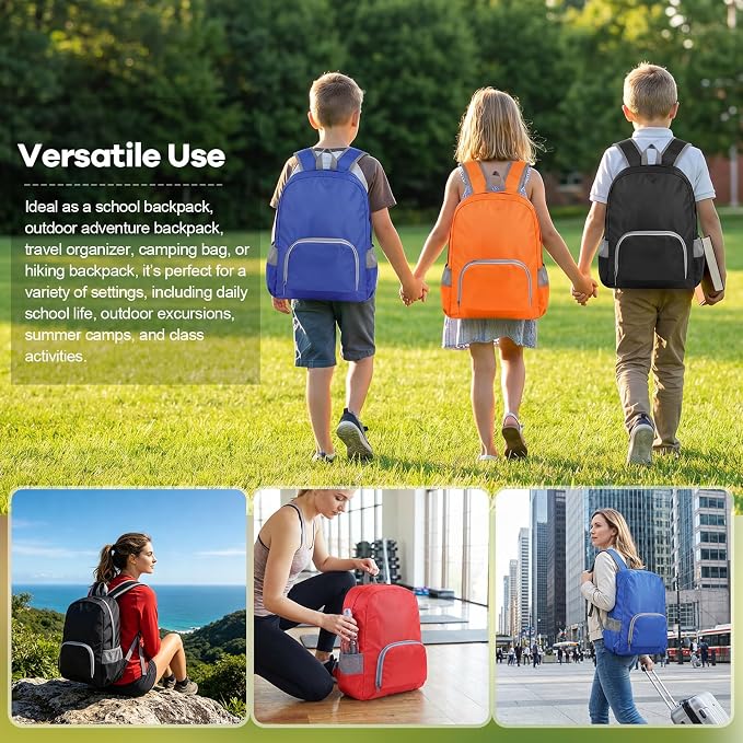 12 Pcs Back to School Backpacks in Bulk Classic Colorful Foldable Backpacks Oxford Cloth Multi-Use Book Bags for Outdoor Travel Student School Supply 7 Colors