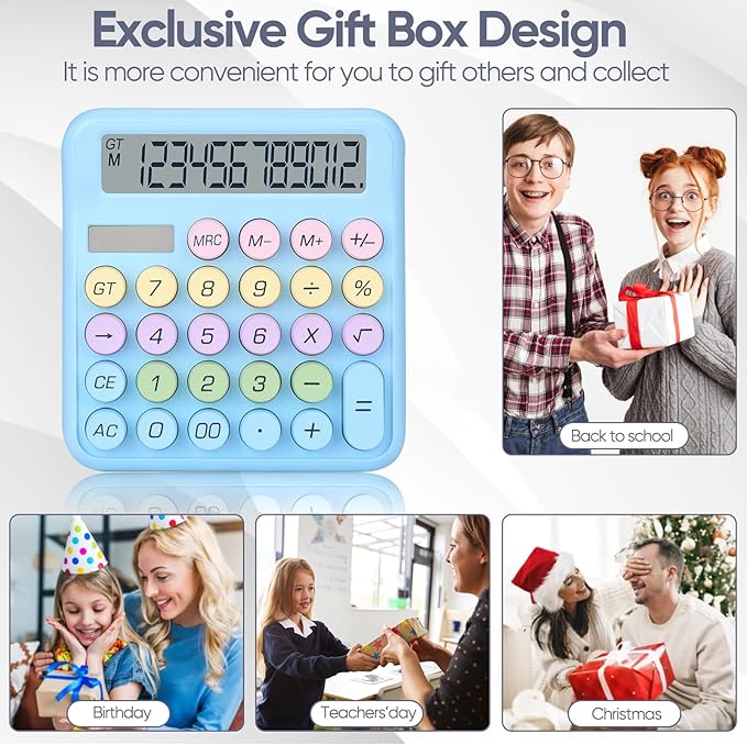 Desktop Calculator 12 Digit,Dual Solar Power and Battery,and LCD Display, Big Buttons, for Home, Office, School, Class and Business, 4 Function Small Basic Calculators for Desk