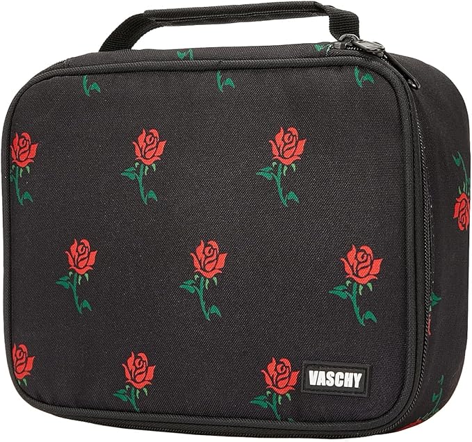 VASCHY Large Pencil Case Bag, Art Supply Marker Organizer Big Pen Pouch with Detachable Layers Slots Multiple Zipper Pockets for Kids Adults School Office Black Rose