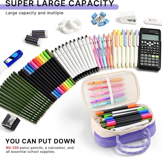 TOPBIDAI Large Pencil Case Pouch School Supplies for Girls Boy Women Men | Big Pencil Bag with 5 Compartments, Easy Grip Handle, Office College School Pencil Box