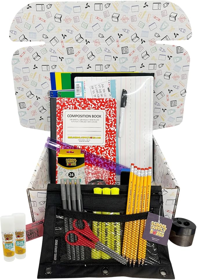 School Supply Boxes | Lapboard Pallet (180 Boxes) | Back to School Essentials Kit for Students & Teachers | Includes Dry Erase Lapboard, Marker, Notebooks, Pencils, & More