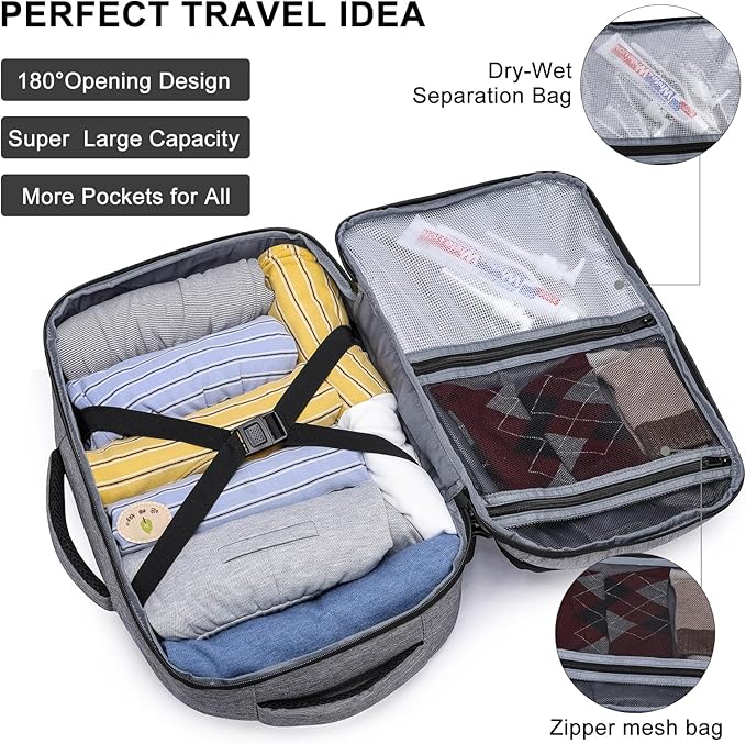Asenlin Travel Backpack for Women Men,Flight Approved Carry On Luggage 30L Water Resistant Business Laptop Backpacks Fits TSA 15.6 Inch Computer College Weekender Outdoor Hiking-Grey