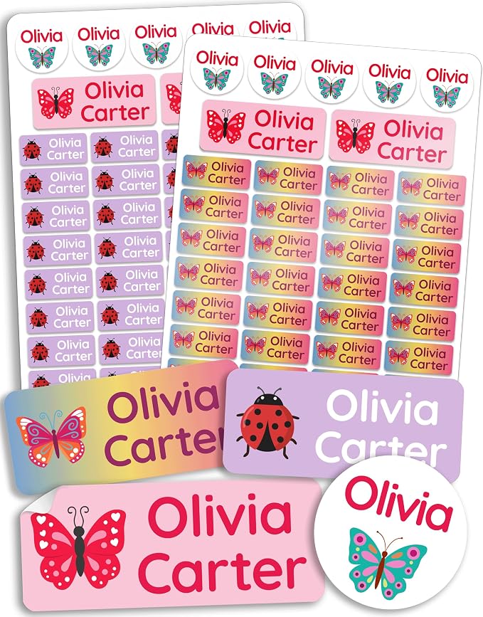 Personalized Daycare Name Labels for Kids [70pcs, Nature] - Waterproof Name Stickers for School, Baby Bottles & Clothing - Custom Name Stickers - Washable Stick On Labels (Various Sizes)