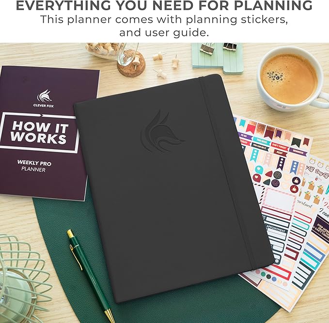 Clever Fox Planner PRO Dated (Jan 2026–Jan 2027) Weekly & Monthly Life Planner to Increase Productivity, Time Management and Hit Your Goals – Organizer, Gratitude Journal – A4 Size (Black)
