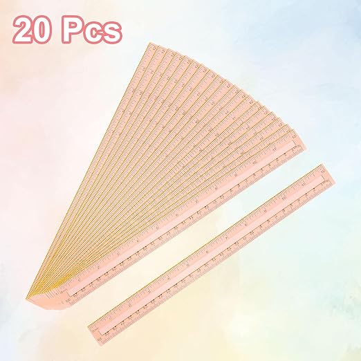 HARFINGTON 20pcs Plastic Rulers 12" (30cm) Clear Straight Ruler Measuring Tool Inches and Centimeters for Home Office Classrooms Drafting, Clear Orange