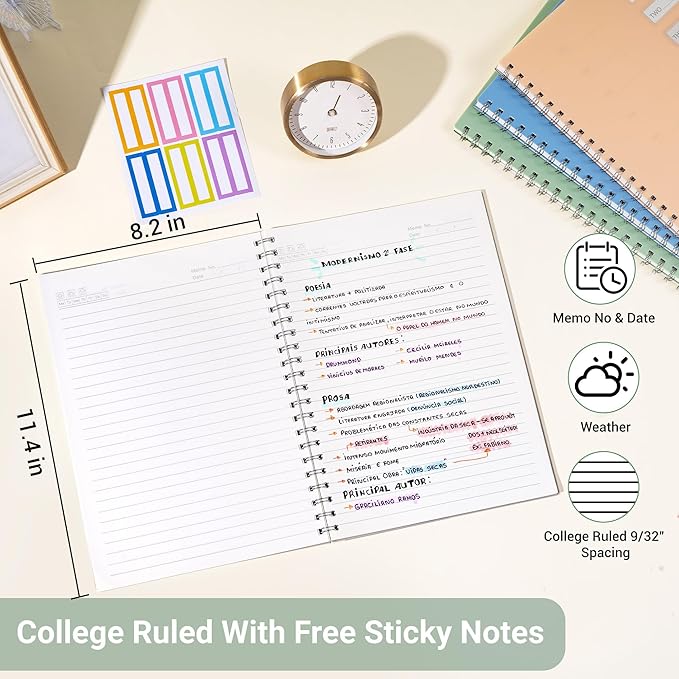 Yoment 4 PCS Spiral Notebook 8.5"x11" for Work School, Large A4 Lined Journal Notebooks for Women Writing, College Ruled Journaling Notebooks, 80 Sheets/Note Book Plastic Cover, Multicolor