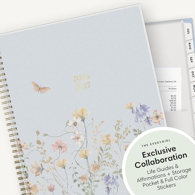 Blue Sky The Everygirl 2026-2027 Weekly and Monthly Academic Year Planner Calendar, July 2026 - June 2027, 8.5" x 11", Flexible Cover, Wirebound, Laminated Tabs, Storage Pocket, Includes Stickers, Stratford Coastal
