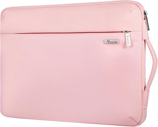 Voova Laptop Sleeve Case 15.6 16 Inch with Handle, 360° Protective Waterproof Slim Computer Bag Cover Compatible with MacBook Pro M2/M3/M4 16, HP Acer Lenovo Yoga ThinkPad Asus Laptop, Women, Pink
