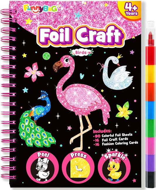 FUNNYB&G Mess-Free Foil Art Craft for Girls Ages 4-10, Kids Birthday Gift