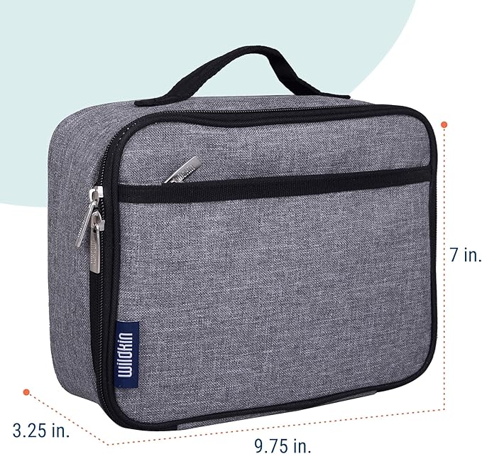 Wildkin Kids Insulated Lunch Box, Keeps Food Hot or Cold, BPA-Free with Mesh Pockets & Easy-Clean Lining – Ideal for School, Travel & Daycare – Grey Tweed