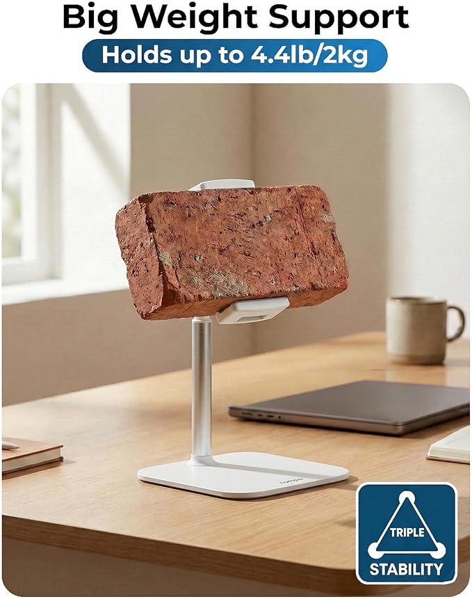 COOPER TabStand Mini, 10" Height Adjustable Tablet Stand, Ipad Stand for Desk, Portable Monitor Holder, Heavy Duty Grip, Tripod iPad Holder, Tablet Mount, for Samsung Tablets, Kindle eReaders (White)