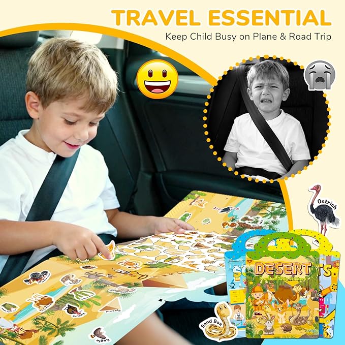 6 Sets Reusable Sticker Book for Toddlers 1-3, Jelly Stickers Book for Kids 2-4, Travel Sticker Activity Toys for Childs 3 4 5 6 Years Girls & Boys Best Gifts