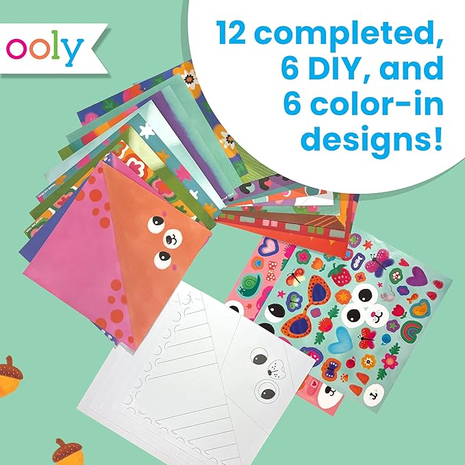 Ooly DIY Paper Kit, 24 Animal Origami Designs & Stickers, Kit Includes 12 Completed, 6 Blank and 6 Color-in Folding Pet Origami Designs