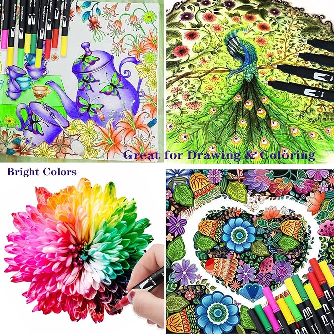 Upanic 100 Colors Art Markers for Adults,Dual Tip Pens for Adult Illustration, Journaling, Calligraphy - Artist Drawing Supplies,Brush and Fine Pens for Lettering, Manga, Design Sketching