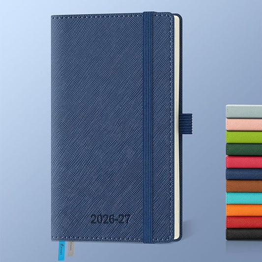 Weekly Monthly 2026-2027 Planner (July 26-Dec 27),6.5"x3.75",18 Months Agenda Plan with Month Tabs & Pocket,Expenses/Note Pages, Academic Calendar with Vegan Leather Cover,Blue