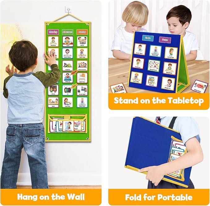 Large Visual Schedule for Kids Chore Reward Chart,Bedtime Routine Chart for Toddlers,Double Side Weekly Planner Board with 109 Cards for Home School Planner,Autism Learning Materials.