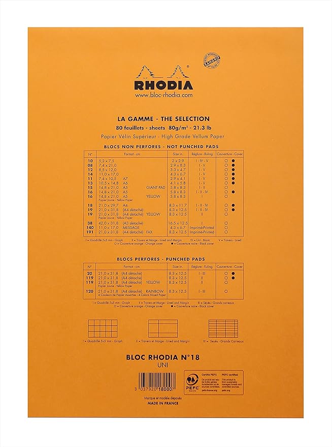 Rhodia Notepad, No18 A4, Plain - Orange, 8 1/4" x 11 3/4" (18000C)