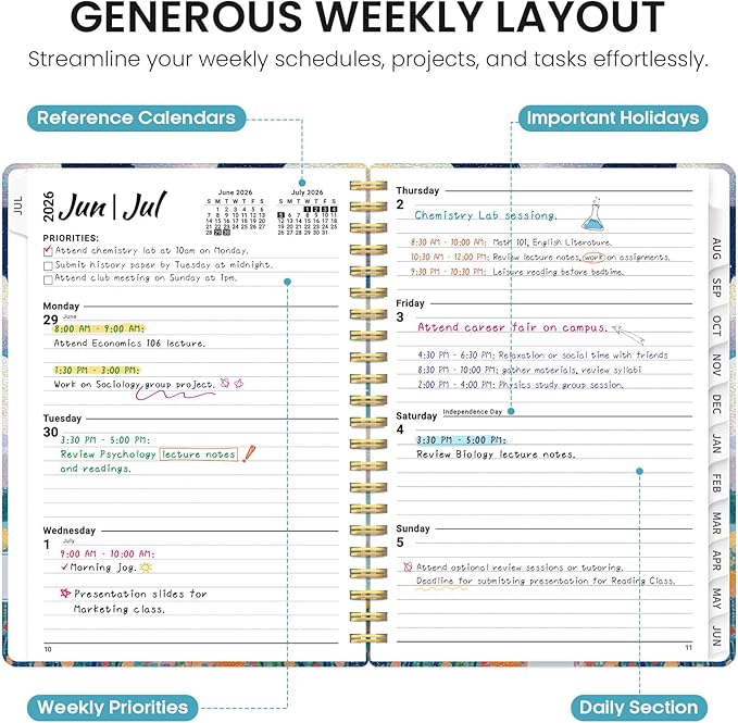 Planner 2026–2027, Academic Monthly Weekly Spiral Calendar, July 2026 – June 2027, Hardcover Agenda Notebook with Tabs, 6.3" x 8.5", Perfect for Students, Teachers, School & Daily Planning - Balloon Valley