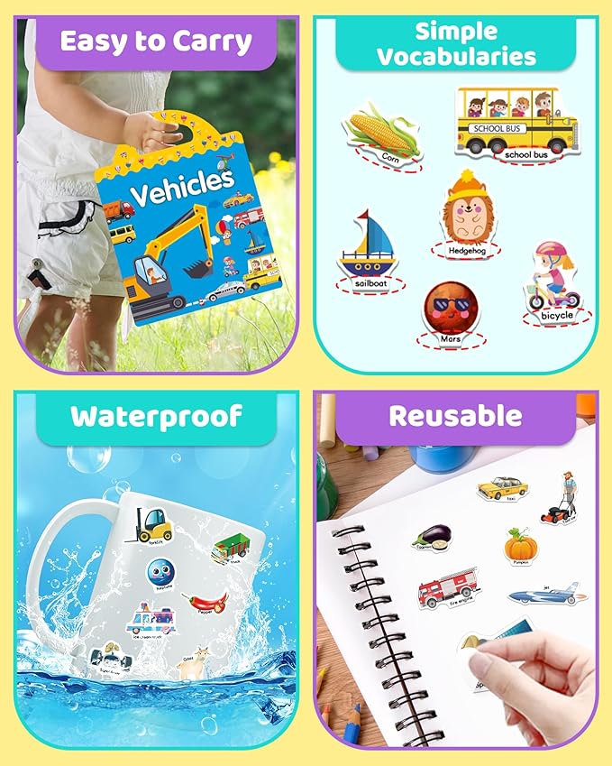 Benresive Reusable Sticker Book for Toddlers, Stickers for Kids, Travel Toys for Arts & Crafts Activities, Birthday Gift for Boys & Girls, Farm, Space and Vehicle Themes