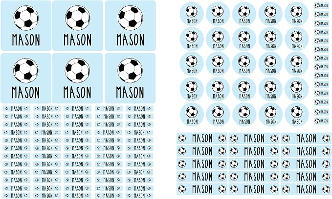 Andaz Press Custom Personalized Waterproof School Name Labels, Soccer, 120-Pack, Kids Labels Combo Pack, Customizable Multi-Use Name Stickers Personalized School Supplies Camp Label Daycare Stickers