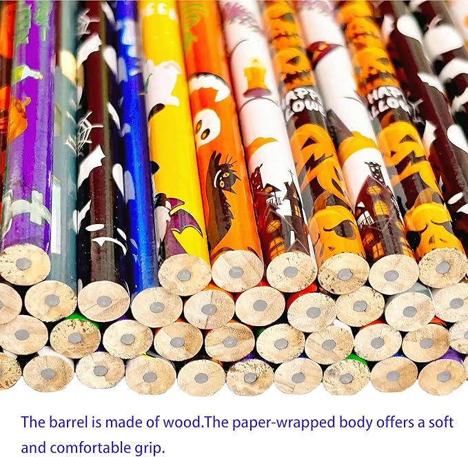 72PCS Corlorful Halloween Wooden cased Pencils for Kids with Erasers, Wood Wedding Golf Pencils for School,Drawing,Gift (Halloween, 72)