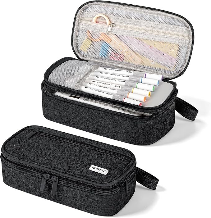 Double Layer Large Big Capacity Pencil Case Pouch Bag with Double Zipper | 5 Compartments Multiple Pockets, Aesthetic Canvas Stationery Pen Case Bag for Teens Girls,Boys,Students,College