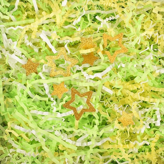 HALF CRESCEN Crinkle Cut Paper Shred Filler for Packing and Filling Gift Baskets (2 LB),Recyclable Craft Shred Paper Filler,Many Color Options (White & Light Green & Yellow)