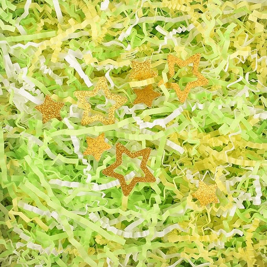 HALF CRESCEN Crinkle Cut Paper Shred Filler for Packing and Filling Gift Baskets (2 LB),Recyclable Craft Shred Paper Filler,Many Color Options (White & Light Green & Yellow)