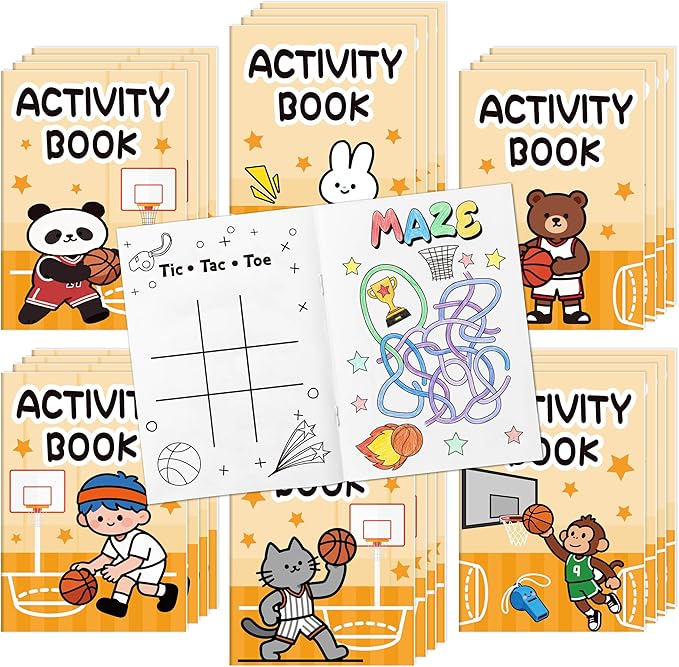 JAPBOR Basketball Activity Coloring Books - 24PCS Mini Basketball Theme Activities Color Book Bulk for Kid Party Favor, Animal Sport Small Colouring Page for Birthday Gifts Class Drawing Painting Game