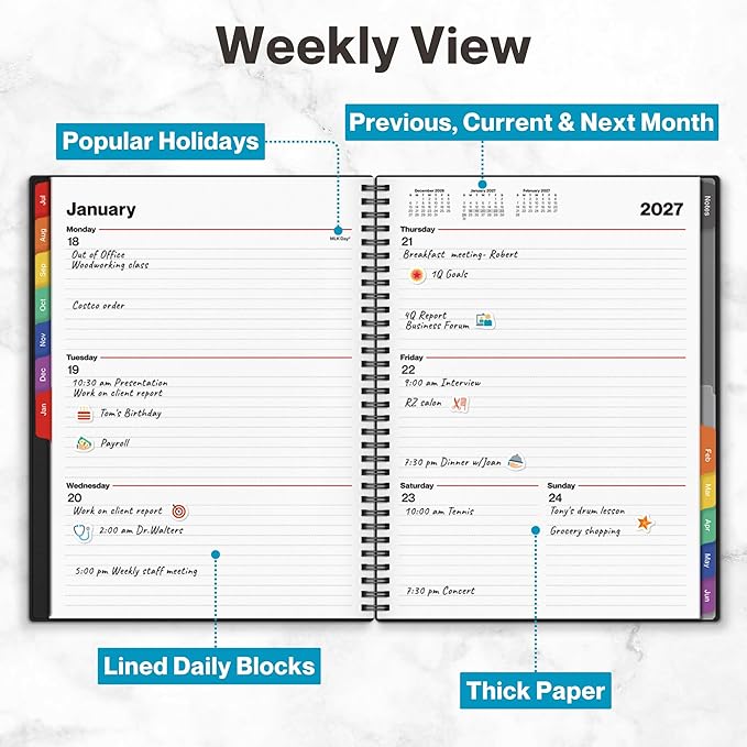 Dunwell Planner 2026-2027 8.5x11, July 2026 to June 2027, Weekly and Monthly Academic Year Planner Calendar, Flexible Cover, Wirebound, Laminated Tabs