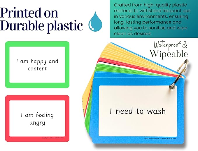 Plastic Communication Cards for ADHD and Autism, Special Needs Communication Aid for Non Verbal Adults and Children, Speech Delay Flash Cards