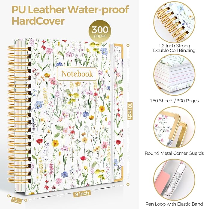 SKYDUE Sprial Notebook With Dividers Tabs, 5 Subject Notebook College Ruled