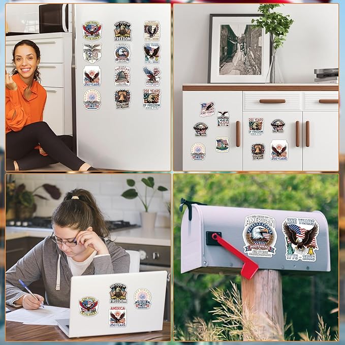 250th Birthday America Fridge Magnets - Wxiben 16 Pcs USA 250 Years Anniversary 1776-2026 Refrigerator Magnet Flag Patriotic Independence Day Magnetic Decoration Stickers for Home Kitchen Locker Decor