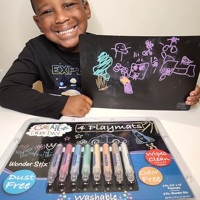 The Pencil Grip Black Board Playmat Kit with 8 Wonder Stix, 8-1/2" x 12", 4 Boards