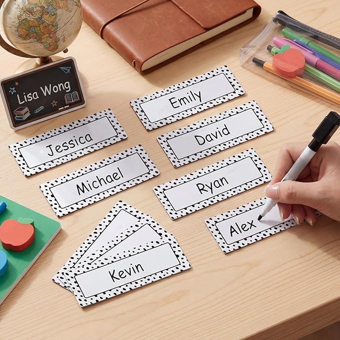 Eaasty 48 Pcs Dry Erase Magnetic Label Back to School Magnetic Name Labels Colored Black White Composition Dots Reusable Name Tag for Whiteboard Office Home(Not Include Pen)(Dots 1)